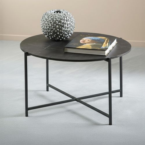 Lamoine Coffee Table - Round - Black Marble Effect