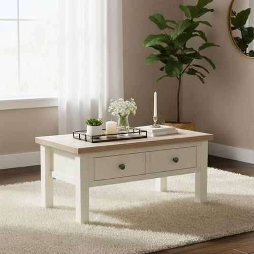 Modern Coffee Table - 2 Drawer - White Painted