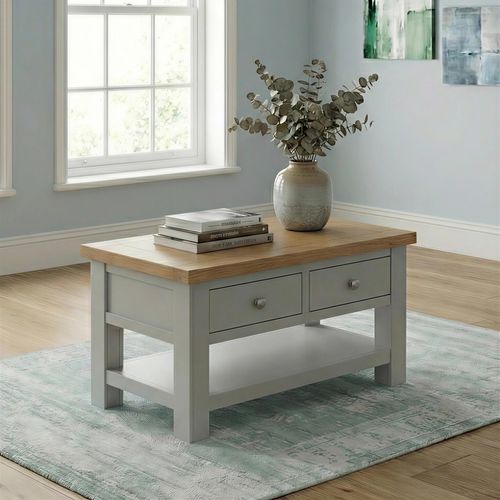 Lundy Coffee Table - 2 Drawer - Grey Painted
