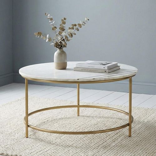Buxton Coffee Table - Round - White Marble and Gold