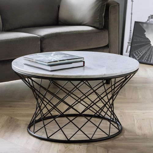 Trevi Coffee Table - 80cm - Round - White Marble Effect