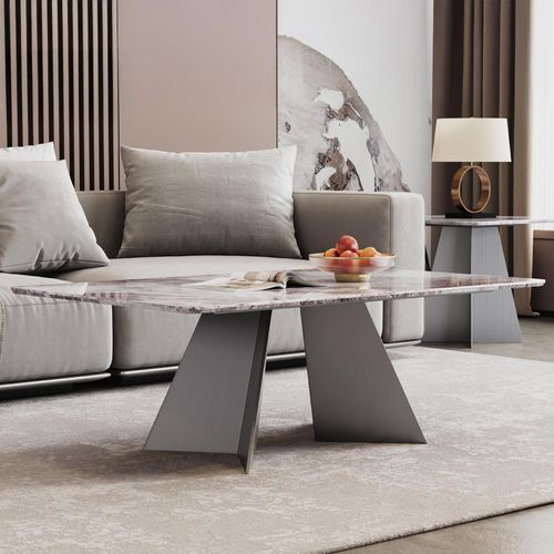 Taurus Beige Marble Coffee Table with Dark Grey Base