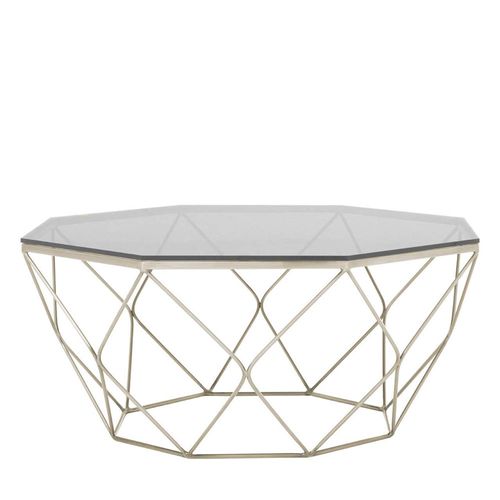 Allure Coffee Table - Octagonal - Clear Glass - Brushed Nickel Base