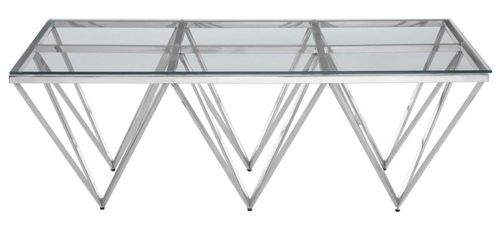 Allure Coffee Table - Glass - Silver Spike Triangle Base