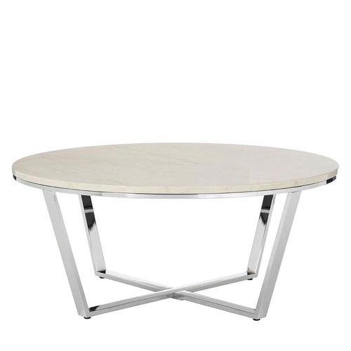 Allure Coffee Table - Round - White Marble Effect - Chrome Base