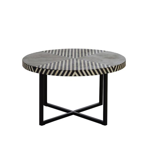 Boho Coffee Table - Black Bone Inlay - Round with Cross Base