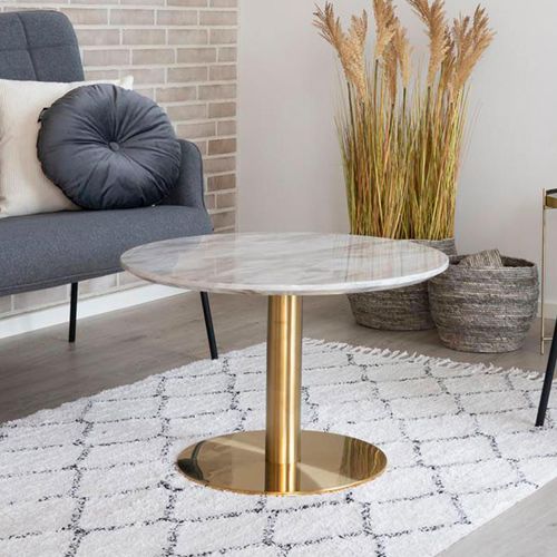 Bolzano Coffee Table - Round - White Marble Effect - Gold Base