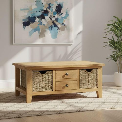 Burford Coffee Table - 2 Drawer - with Basket - Oak