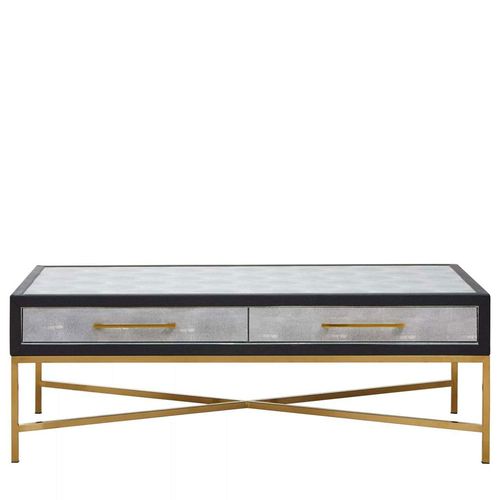 Cadio Coffee Table - 2 Drawer - Grey Faux Shagreen with Gold Legs
