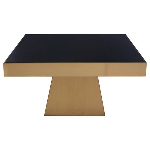 Carlox Coffee Table - Black Glass Square with Gold Base