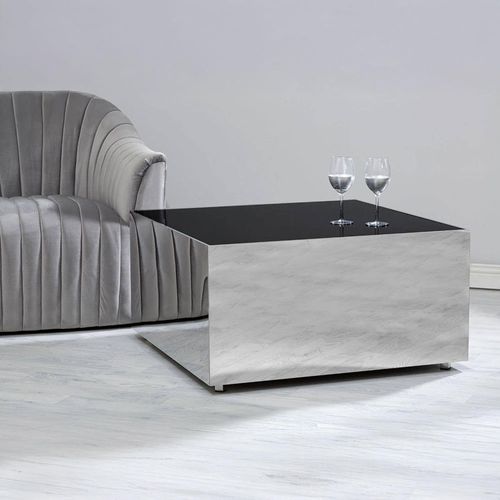 Carlox Coffee Table - Square - Black Glass and Chrome