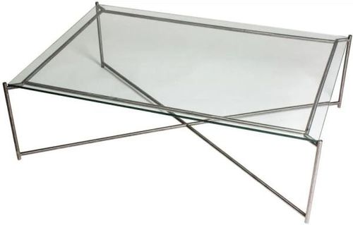 Clearance - Gillmore Space Stockwell Clear Glass Top Rectangular Coffee Table with Gun Metal Frame - FS523