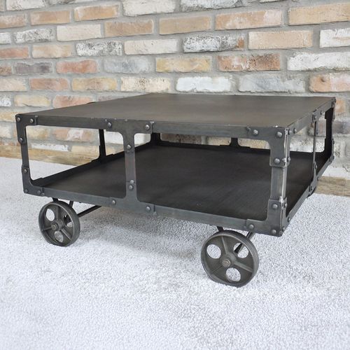 Coffee Table - Black Metal - Cart Style