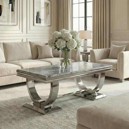 Glacier Grey Marble and Chrome Coffee Table