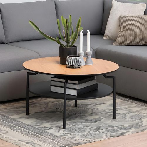 Goldington Coffee Table - Round - Oak and Black
