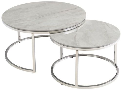 Hanson Sintered Stone and Chrome Round Coffee Table -  Set of 2