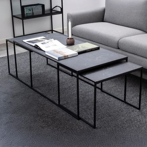 Infinity Coffee Table - Black Marble Effect - Set of 3