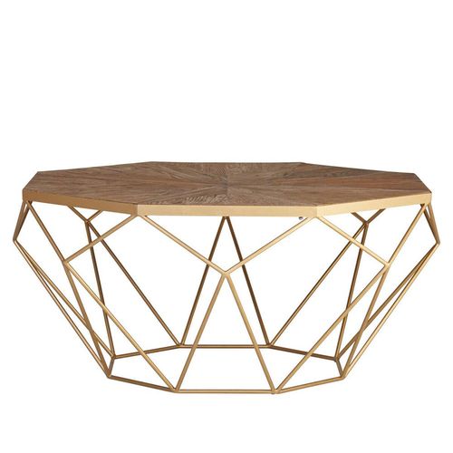 Jodi Coffee Table - Octagonal - Elm Wood and Gold Metal
