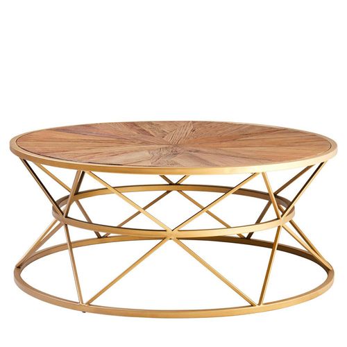 Jodi Coffee Table - Round - Elm Wood and Gold Metal