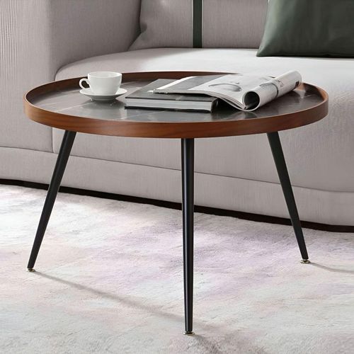 Siena Round Coffee Table - Walnut and Black Marble - JF328