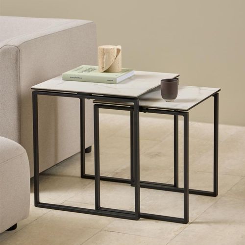 Katrine Coffee Table - Square - White Ceramic - Set of 2