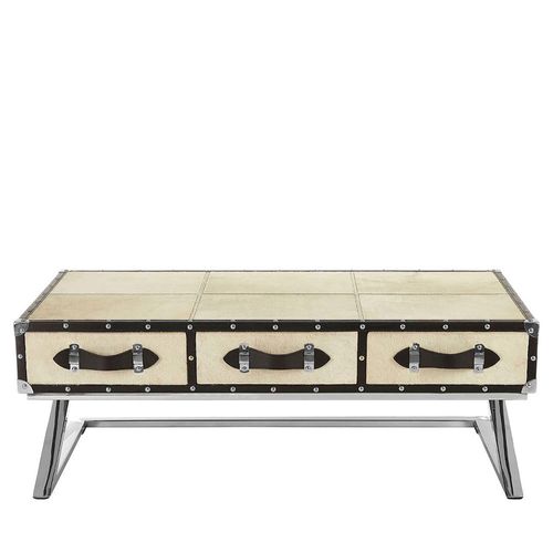 Kensington Townhouse Coffee Table - 3 Drawer - Beige Faux Fur