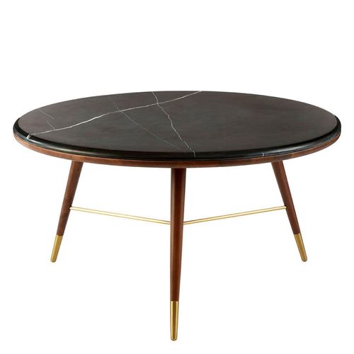 Kenso Coffee Table - Round - Black Marble and Walnut Wood