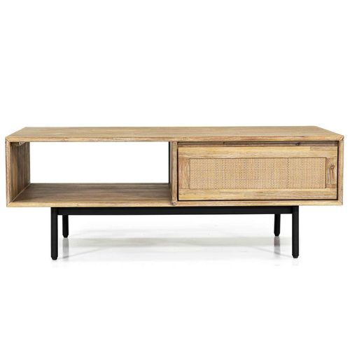 Maddox Coffee Table - Acacia Wood and Rattan - 1 Drawer