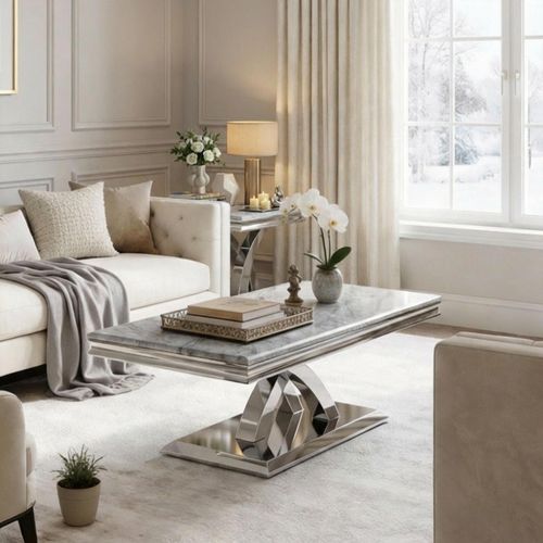 Lisbon Grey Marble and Chrome Coffee Table