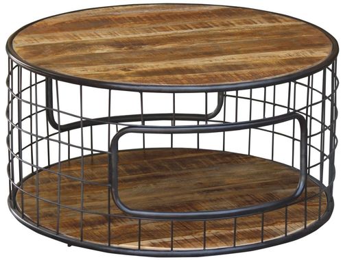 Metro Industrial Style Wooden 90cm Round Coffee Table