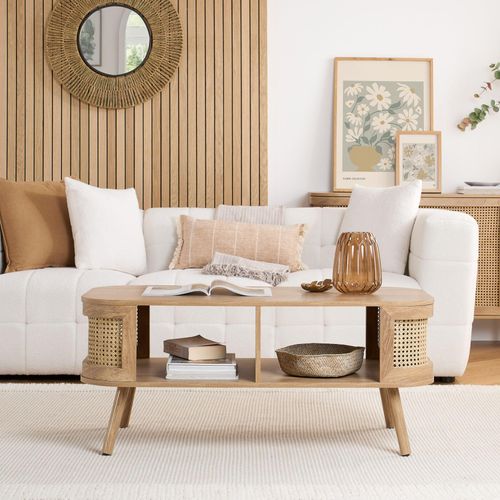 Noah Coffee Table - 110cm - Oak and Rattan