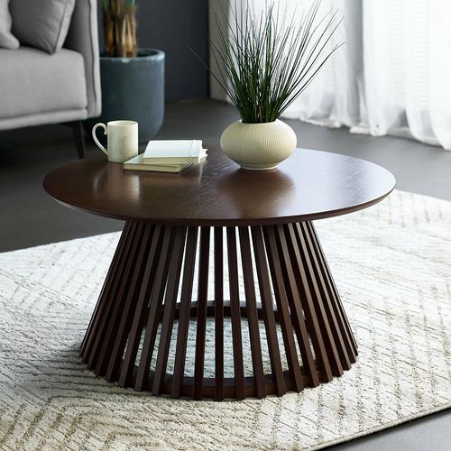 Ollie Coffee Table - Round - Slatted Base - Dark Oak