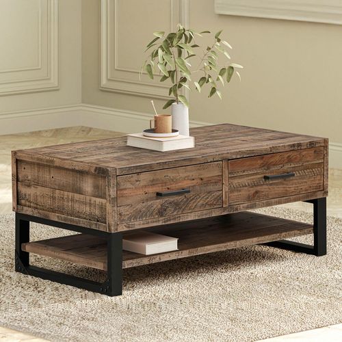 Preston Industrial Style Rustic 2 Drawer Coffee Table