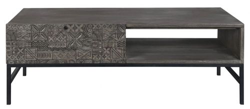 Sahara Black Washed Carved Mango Wood 1 Drawer Coffee Table
