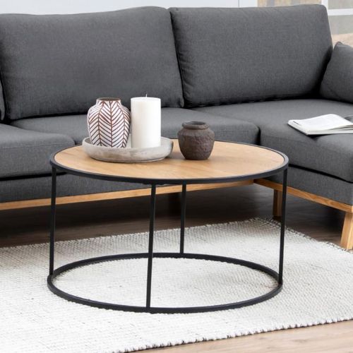 Seaford Coffee Table - Round - Oak and Black Metal