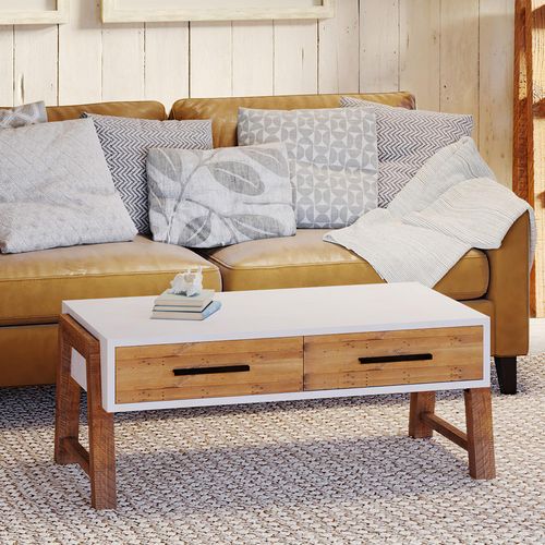 Trinity Reclaimed Wood & White Coffee Table - 2 Drawer