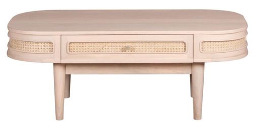 Vance Curved Natural Rattan and Mango Wood Storage Coffee Table