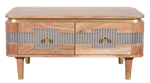 William Acacia Ribbed with Gold Trim Storage Coffee Table
