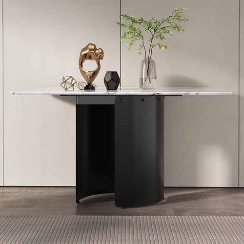 Lorea White Marble Console Table with Black Base