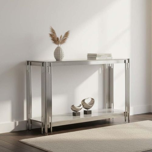 Belini Console Table  Grey Sintered Stone and Chrome