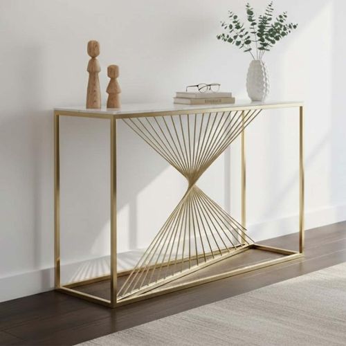 Calabria Console Table  White Sintered Stone and Gold