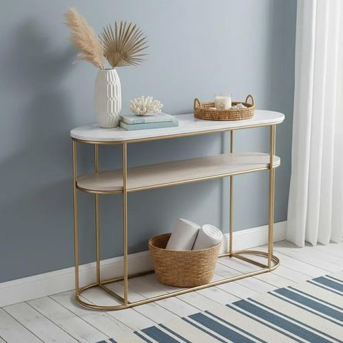 Clearance - Buxton Console Table - Oval - White Marble and Gold - FSS16561