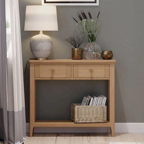 Henley Oak and Rattan 2 Drawer Console Table