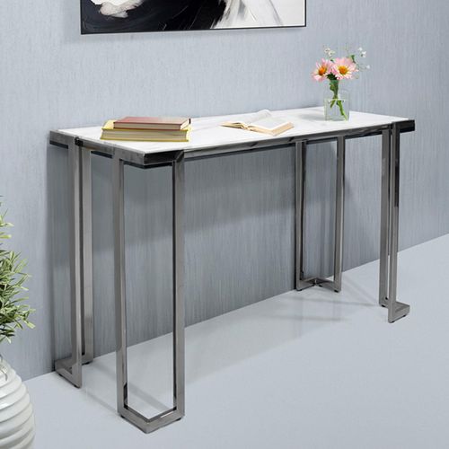 Aamari Console Table - White Marble and Chrome