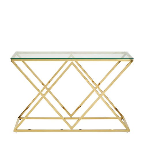 Allure Console Table - Clear Glass - Gold Inverted Prism Base