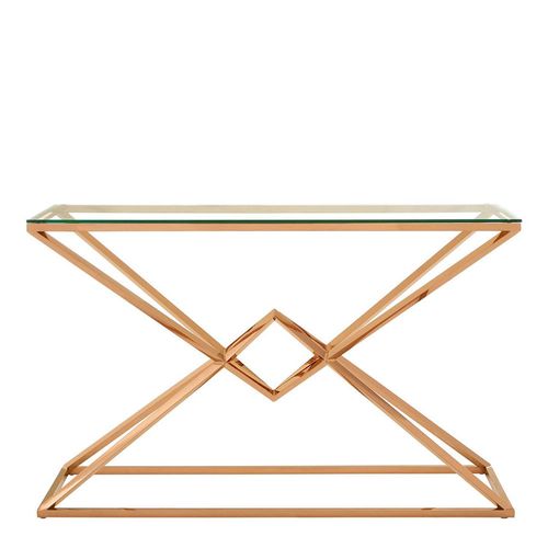 Allure Console Table - Clear Glass - Rose Gold Corseted Base