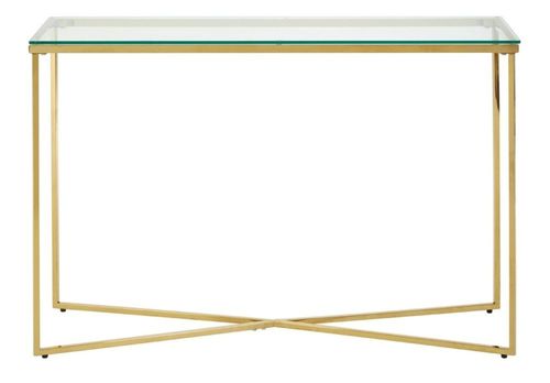Allure Console Table - Glass - Gold Cross Base
