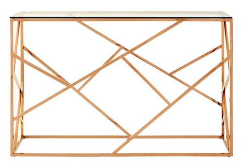Allure Console Table - Glass - Rose Gold Geometric Base