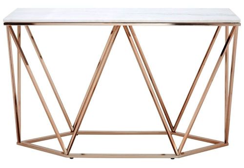 Allure Console Table - White Faux Marble - Champagne Gold Base