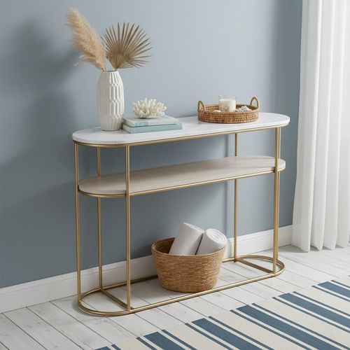 Buxton Console Table - Oval - White Marble and Gold